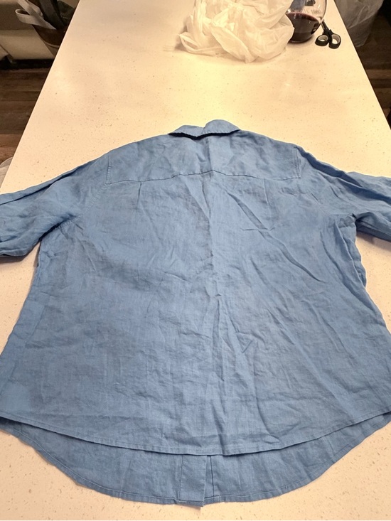 Liz Claiborne Top XXL 2XL Blue Shirt Buttons Long Rollup Pink Sleeves Linen - Picture 3 of 4